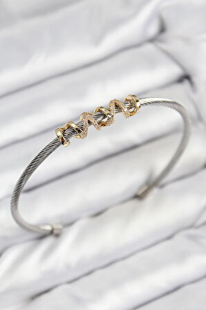 316L Çelik Zirkon Taşlı Model Gold Ve Gümüş Renk Kadın Bileklik