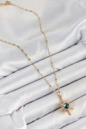 316L Çelik Zirkon Taşlı Kutup Yıldızı Model Gold Renk Kadın Kolye