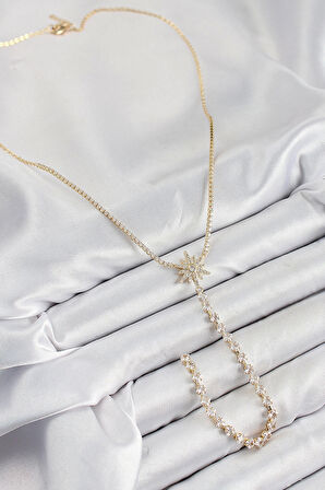 Pirinç Zirkon Taşlı Kutup Yıldızı Model Gümüş Renk Y Kolye