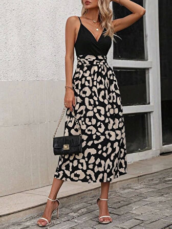 Kadın Ip Askılı Kruvaze Yakalı üst Janjan Alt Süprem Elbise