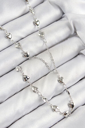 Pirinç Zirkon Taşlı Kalp Model Gümüş Renk Y Kolye