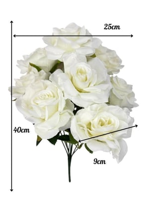 Yapay Çiçek Beyaz 9lu Gül Demeti Kumaş 40*25cm
