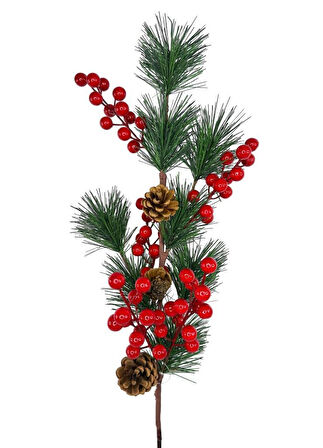 Yapay Çiçek Kokina ve Çam Dalı Uzun Dal Kozalaklı 75cm Yılbaşı Çiçeği Red Berry