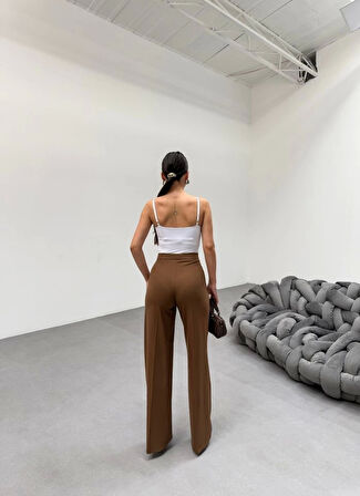 230 Gr Poly Viscose Lycra Metal Düğme Palazzo Pantolon