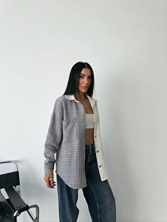 CHANEL PARÇALI GÖMLEK - Mavi-Ekru