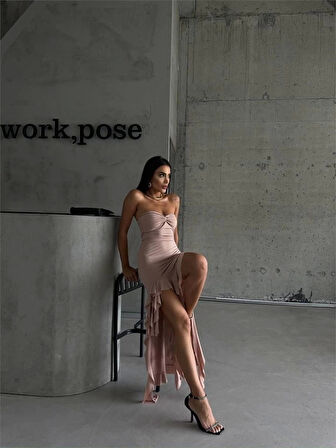 STRABLEZ SANDY ELBİSE YANLARI KATLI - Bej