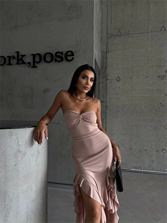 STRABLEZ SANDY ELBİSE YANLARI KATLI - Bej