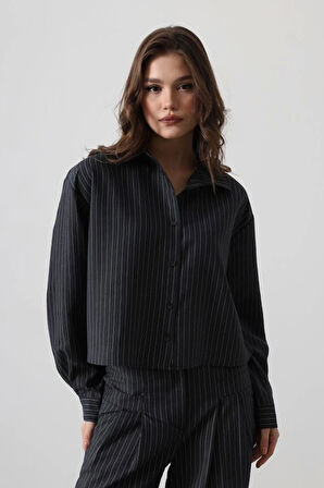 Çizgili Gömlek Pantolon Takım - Lacivert