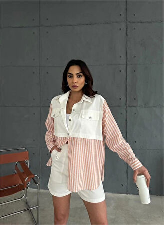 GABARDİN ŞORT - GABARDİN - ÇİZGİLİ KETEN GARNİLİ CEKET TAKIM - Orange