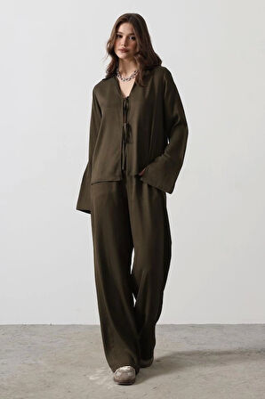 Önden Biyeli Bluz Ve Pantolon Takım - Haki