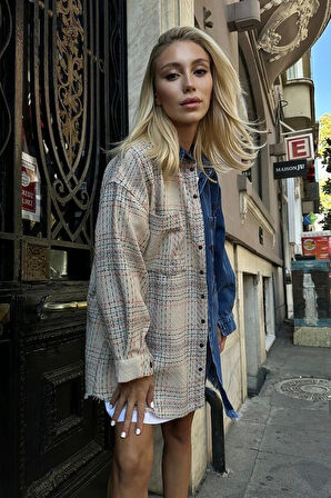 Bej Kot Garni Parçalı Gömlek