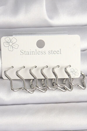 316L Çelik Gümüş Renk Yıldız Model Kadın Küpe Seti