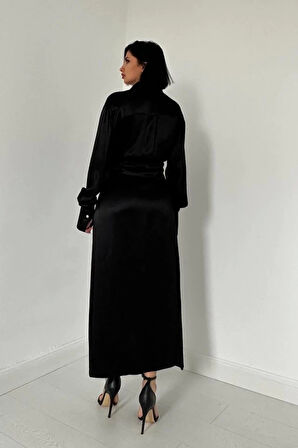 Siyah Kuşaklı Gömlek Elbise