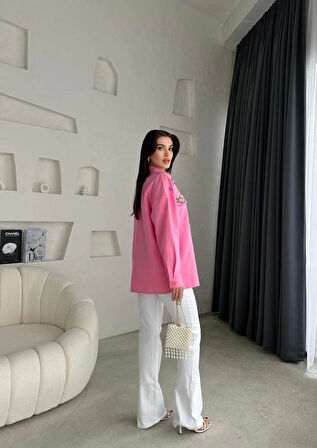 DENİZ KABUKLU GABARDİN GÖMLEK - Pembe