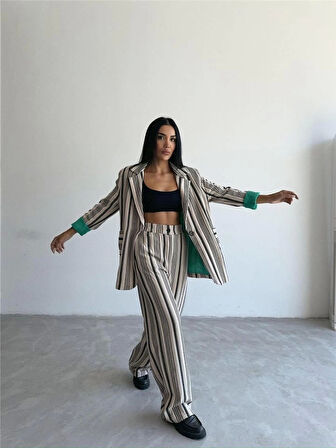 OTTOMAN ÇİZGİLİ CEKET-PANTOLON TK - Bej