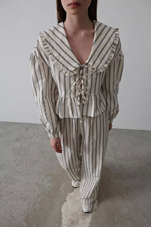 Bebe Yakalı Önü Bağlamalı Takım - Natür