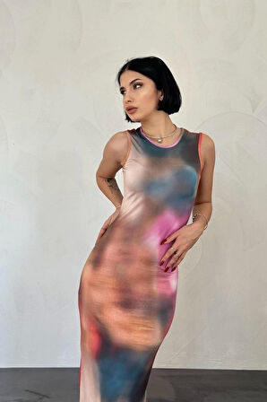 Renkli Batik Desenli Elbise