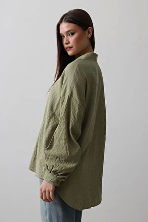 Çizgili Uzun Kol Gömlek - Haki