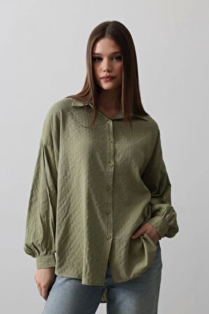 Çizgili Uzun Kol Gömlek - Haki