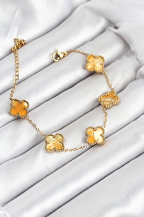 316L Çelik Gold Zincir Sarı Yonca Bileklik