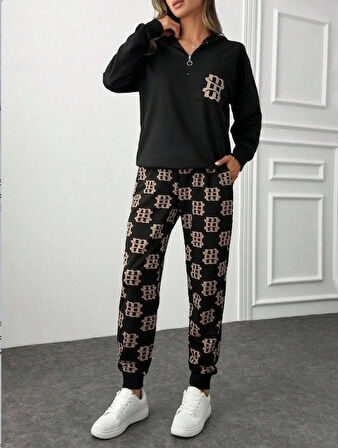 Kadın Uzun Kollu Iki Iplik Kumaş Fermuar Ve Cep Detay Kapüşonlu Ikili Takım