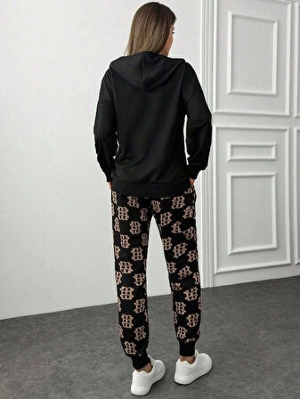 Kadın Uzun Kollu Iki Iplik Kumaş Fermuar Ve Cep Detay Kapüşonlu Ikili Takım