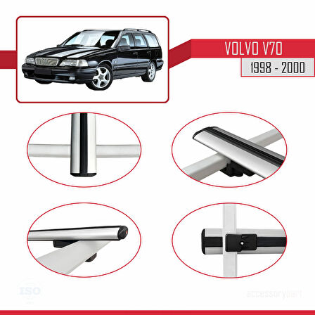 Volvo V70 1998-2000 Arası ile Uyumlu BASIC Model Ara Atkı Tavan Barı Gri 2 Adet