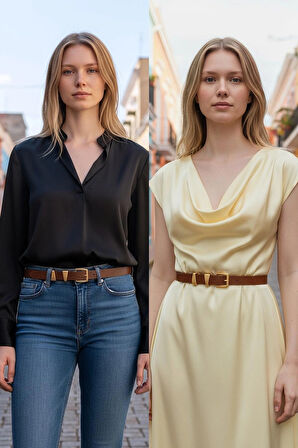 Asimetrik Gold Köprülü Kahve Kadın Kemer