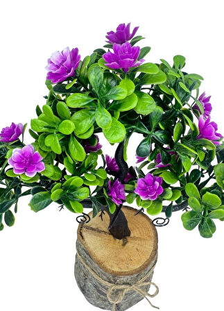 Yapay Çiçek Lila Çiçekli Bonsai Ağacı Dekoratif Kütük Saksıda Yapay Ağaç Bonzai Losus Çiçekli