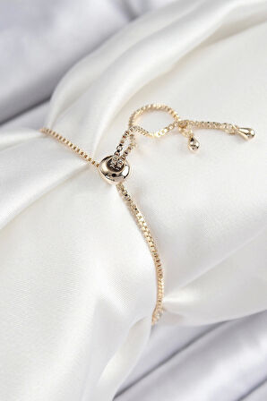 Pirinç Zirkon Taşlı Kuğu Model Gold Renk Asansörlü Kadın Bileklik