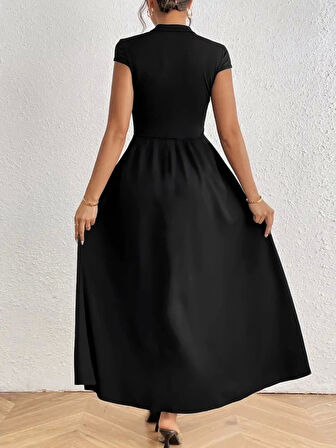 Kadın Kısa Kollu Yarı Balıkçı Yaka Viskon Elbise