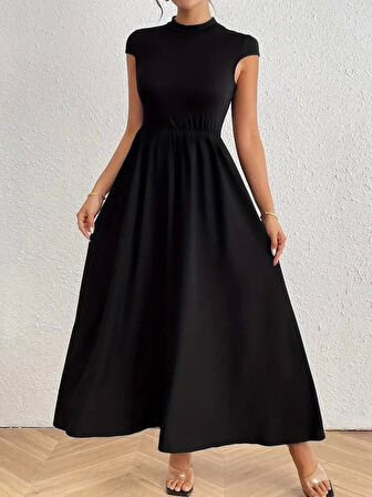 Kadın Kısa Kollu Yarı Balıkçı Yaka Viskon Elbise