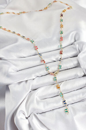 Pirinç Renkli Zirkon Taşlı Kelebek Model Gold Renk Kadın Y Kolye