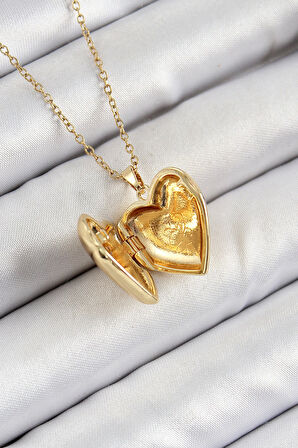 316L Çelik Zincir Açılabilir Kelebek Figürlü Kalp Model Zirkon Taşlı Gold Renk Kadın Kolye