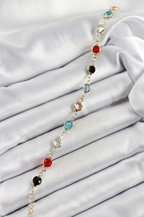 Pirinç Asorti Model Gold Renk Zirkon Taşlı Kadın Bileklik