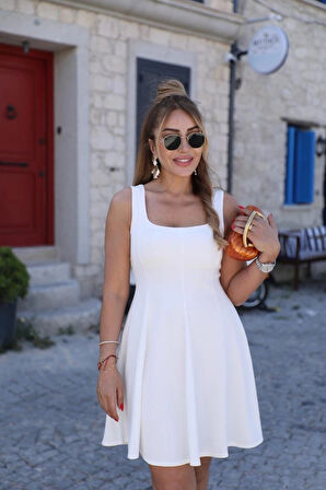 Kadın Kare Yaka Mini Elbise