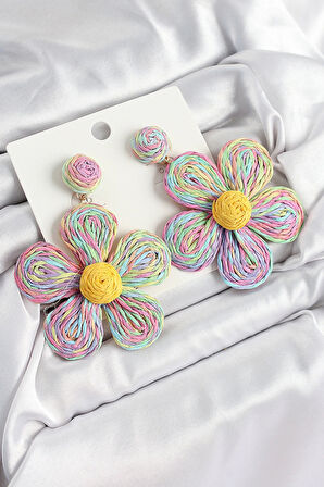 Pirinç Rainbow Papatya Model Gold Renk Kadın Hasır Küpe