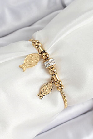 316L Çelik Gold Renk Balık Model Kadın Bileklik