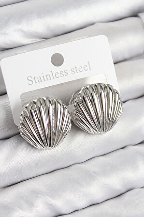 Pirinç İstiridye Model Gümüş Renk Kadın Küpe