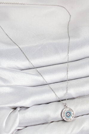 Pirinç Zirkon Taşlı Su Yolu Nazar Model Gümüş Renk Kadın Kolye