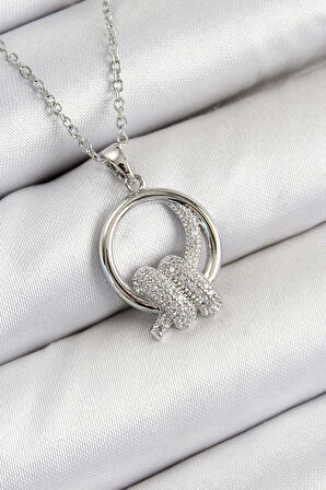 316L Çelik Zirkon Taşlı Düğüm Model Gümüş Renk Kadın Kolye