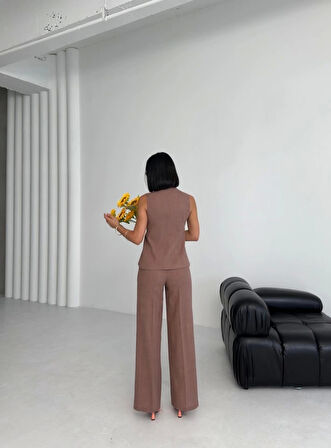 Ti̇na Asi̇metri̇k Keten Yelek Pantolon Takim