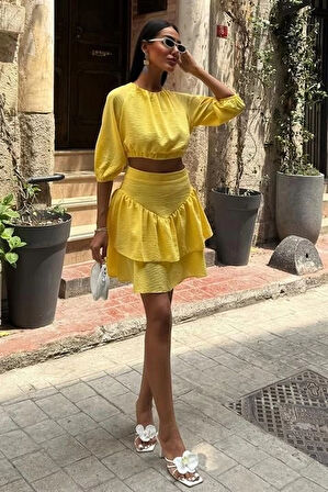 Crop Bluz Ve Kat Kat Etekli Takım 10207