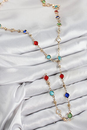 Pirinç Renkli Zirkon Taşlı Model Gold Renk Kadın Y Kolye