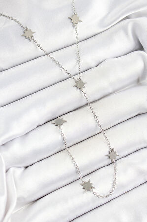 316L Çelik Kutup Yıldızı Figürlü Y Model Gümüş Renk Kadın Kolye