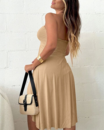 Kadın Straplez Boyundan Askılı Midi Bluz