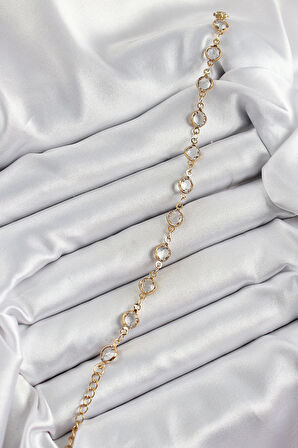 Pirinç Gold Renk Zirkon Taşlı Kadın Bileklik