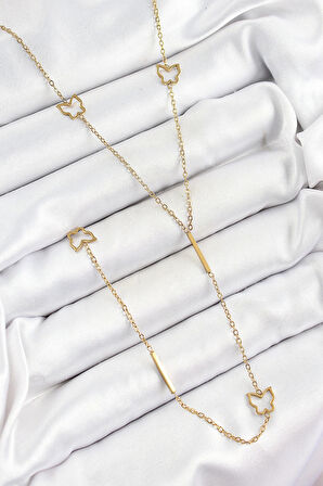 316L Çelik Kelebek Figürlü Y Model Gold Renk Kadın Kolye