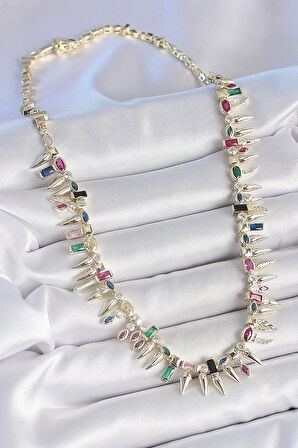 Pirinç Gold Renk Zirkon Taşlı Diken Model VIP Seri Kadın Kolye