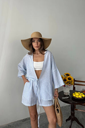 ÇİZGİLİ TUNİK -ŞORT TAKIM - Mavi